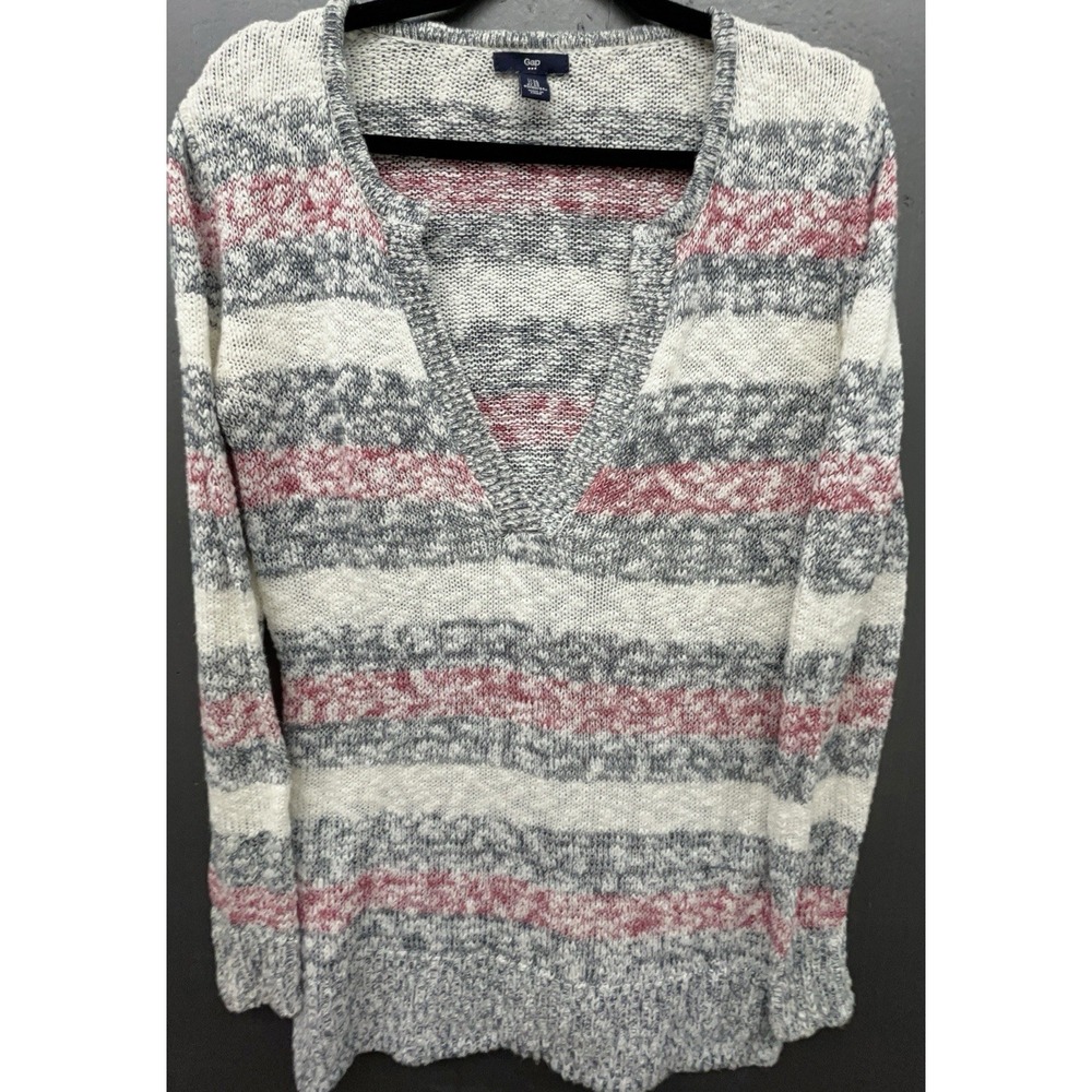 GAP Sweater Women XS Red White Blue Stripe V Neck Lightweight Preppy Coastal